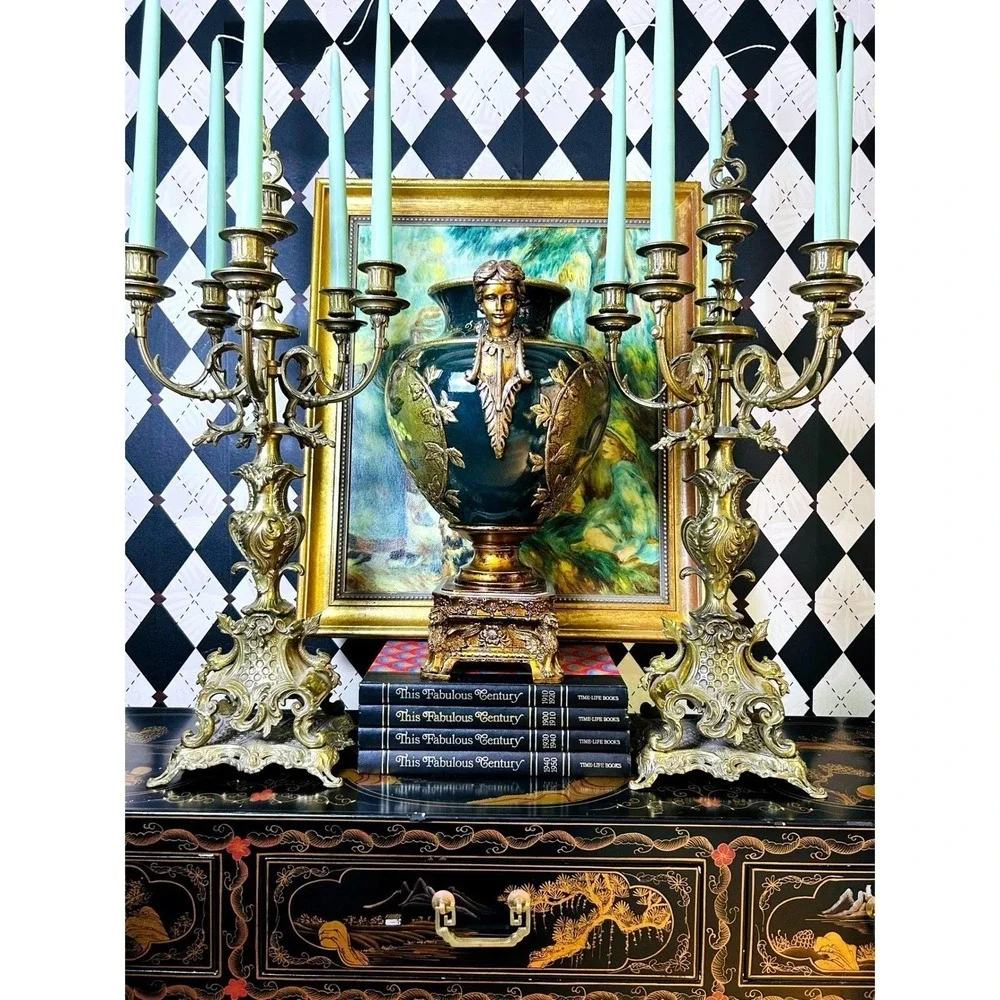 Grand-sized‎ Brass Rococo Candelabra Pair 28in Baroque 6 Arm Candle Holders